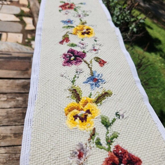 Vintage Hand-Stitched Floral Cross Stitch Runner 42" X 7" - Picture 14 of 15